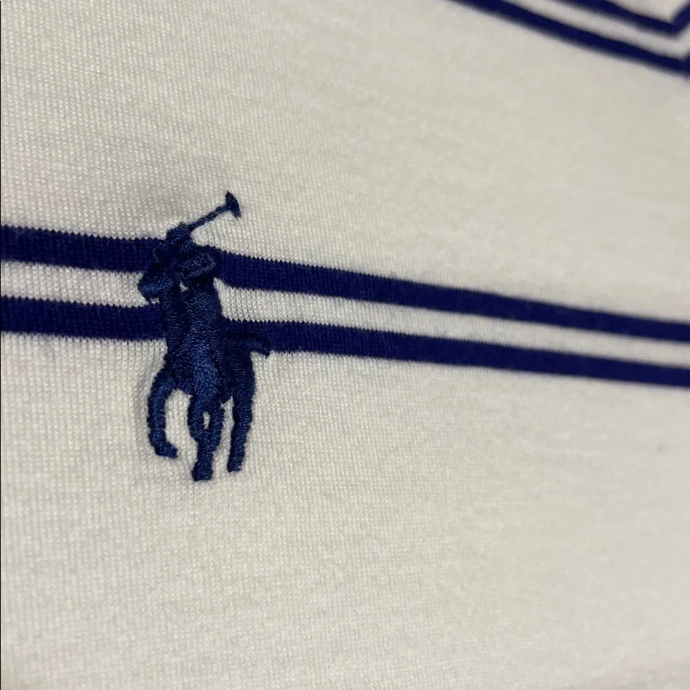 Men's Polo Ralph Lauren Pima Cotton Striped Polo Shirt White Blue Pony Size L